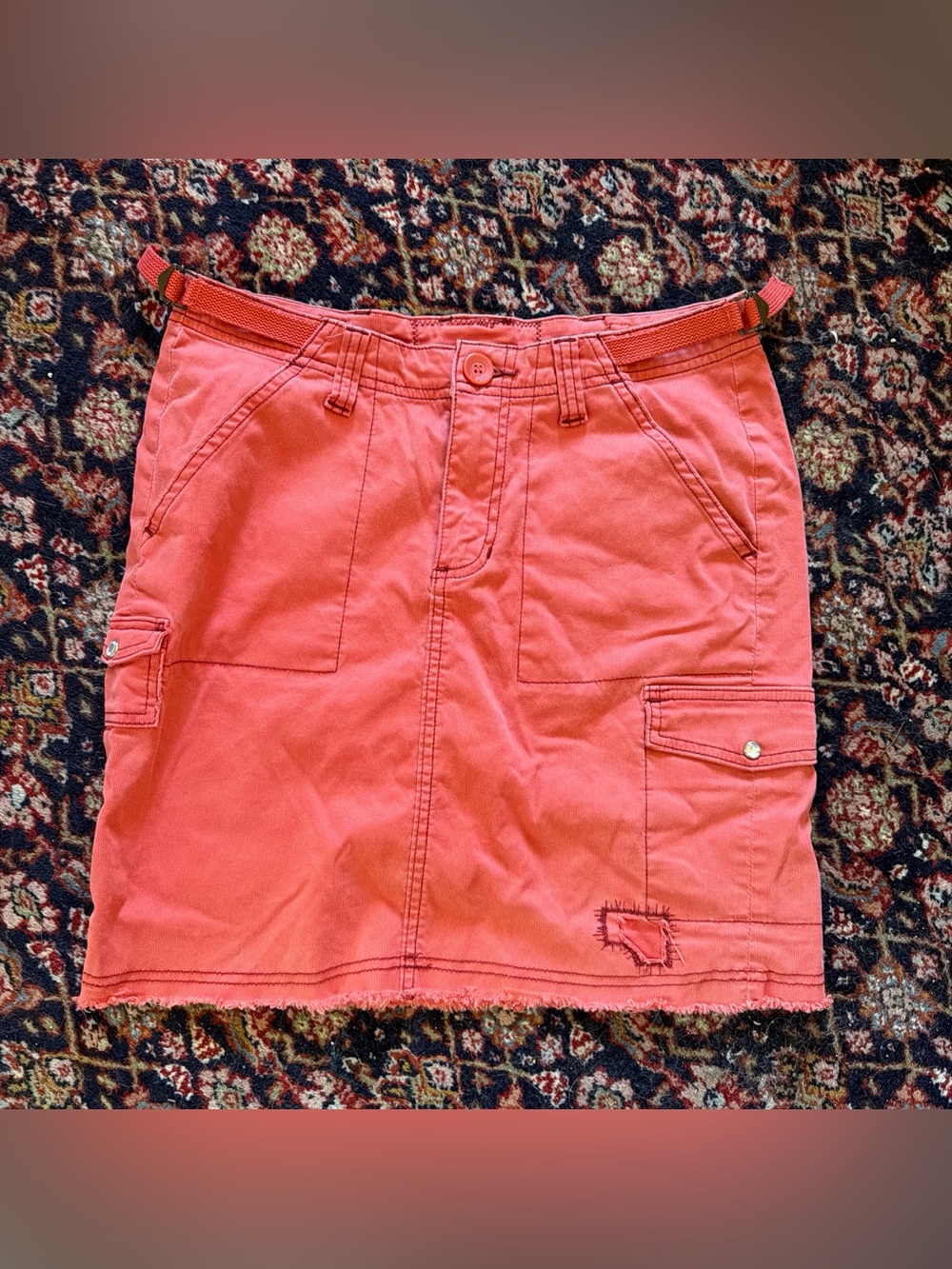 Coral Y2K Cargo Skirt